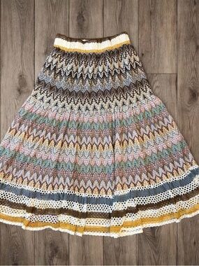 Anthro Lapis Boho Knit Midi (32”) Skirt Crochet Hem Fair Isle